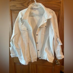 Boutique distressed white jean jacket